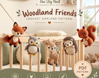 Woodland Animal Crochet Garland Pattern, Fox Owl Deer Hedgehog Squirrel Amigurumi, Baby Nursery Mobile Decor, Beginner Friendly PDF