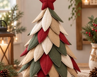 Quilted Christmas Tree Sewing Pattern PDF | Layered Leaf Tree Pattern | Farmhouse Christmas Decor Sewing Tutorial | Digital Download