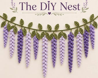 Cascading Wisteria Crochet Pattern, Purple Flower Wall Hanging with 12 Graduated Strands, Spring Mantel and Wedding Decor