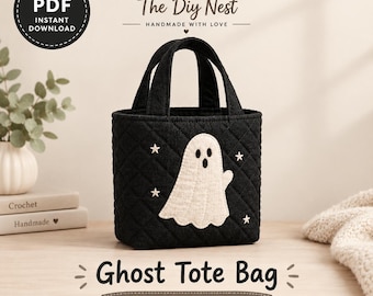Quilted Ghost Tote Sewing Pattern, Halloween Trick or Treat Bag for Kids, Beginner Applique PDF with Full Size Templates