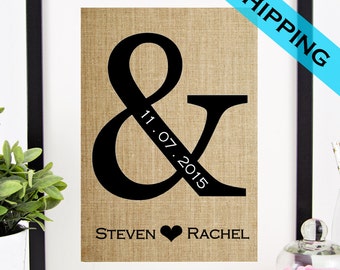 Personalized Wedding Gift for Couple | Bridal Shower Gift | Ampersand Sign | Engagement Gift | Gift for Bride | Rustic Burlap Wedding Gift