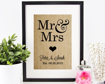 Personalized Valentine's Day Gift for Wife MR MRS | Personalized Gift for Couple | Anniversary Gift for Her | Burlap Print | Custom Wall Art