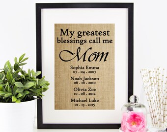 Personalized Mother's Day Gift | Gift for Mom from Daughter | Mom Gift | My Greatest Blessings Call Me Mom | Wall Art | Birthday Gift