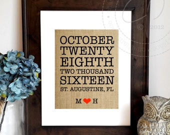 Personalized Wedding Gift for Couple | Important Dates Wall Art | Burlap Print | Anniversary Gift | Engagement Gift | Valentines Day Gift