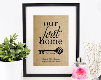 Our First Home Burlap Print | Personalized Address Sign | New Home Housewarming Gift | House Warming Gifts | New Homeowner | New House Gift