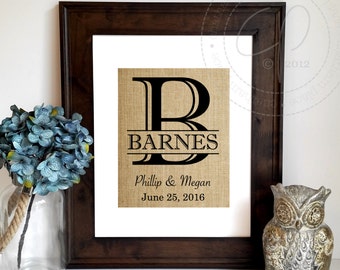 Personalized Wedding Gift | Family Name Sign | Burlap Monogram | Monogrammed Gift | Wedding Gift | Rustic Wedding Sign | Anniversary Gift