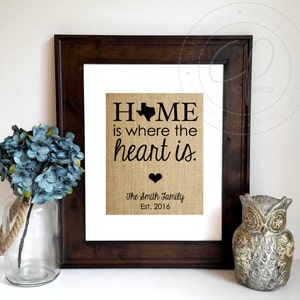Personalized House Warming Gift | New Home Housewarming Gift | Home Is Where The Heart Is Burlap Print | New House Gift | New Homeowner