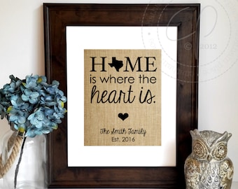 Personalized Family Established Sign | State Art | Home Is Where the Heart Is Print | State Pride | Rustic Home Decor Burlap Print Name Sign