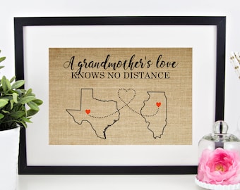 Long Distance Family Map Art Custom Mothers Day Gift for Grandma Personalized present for NANA from Granddaughter Christmas Gifts for Mom