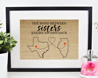 Sister Gifts Sister Gift Ideas Personalized Gift for Sister from Sister Valentines Day Gifts for Sister Bond Between Sisters Gift Burlap Map