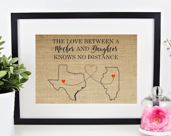 Long Distance Family Map Mother's Day Gift for Mom from Daughter, Present from son to Mom, Two or more States, I Miss You Personalized Gift