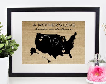 Personalized Long Distance Signs Long Distance Map Art Long Distance Gift for Mom from Daughter Gift from Son Personalized Gift for Women
