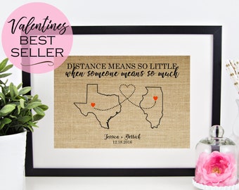 Long Distance Boyfriend Gift Personalized Valentines Day Gift for Boyfriend Valentines Day Long Distance Relationship Map Long Distance Love