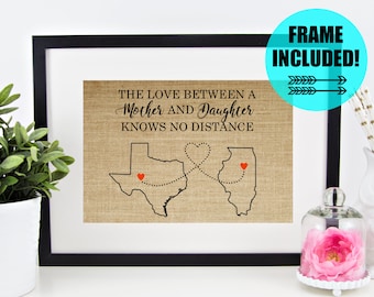 FRAME INCLUDED! Mothers Day Gift for Mom from Daughter Gift from Daughter Gift for Mom Long Distance Family Map Two States Personalized Gift