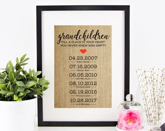 Grandparent Gift for Grandma Unique Personalized Birth Date Sign Mothers Day Gift for Grandparents from Grandkid present from Granddaughter