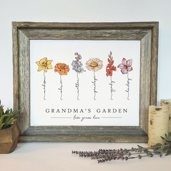 Grandma's Garden Birth Flower Personalized Gift for Grandma from Grandchildren Mothers Day Gift for Mom Custom Print Christmas Gift for Nana