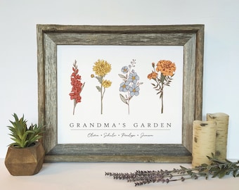 Birth Month Flower Mothers Day Gift for Grandma Gift for Mom Personalized Sign Floral Art Custom Christmas Gift for Nana Mother in Law Gift