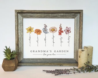 Grandma's Garden Birth Flower Personalized Gift for Grandma from Grandchildren Mothers Day Gift for Mom Custom Print Christmas Gift for Nana