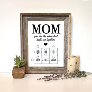 Mom Puzzle Piece Sign, Mothers Day Gifts from Daughter, Personalized Wall Art, Custom Family Name, Unique Gift Idea, Gift for Grandma