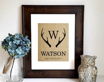 Personalized Wedding Gifts for Couple, Engagement Gift, Deer Antler Monogram, Antler Decor, Rustic Wall Art, Woodsy Sign, Custom Home Decor