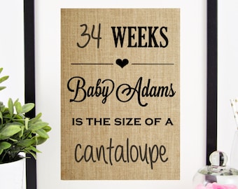 Dry Erase Pregnancy Countdown | Pregnancy Announcement | Baby Reveal | Burlap Print | Photo Prop | Baby Fruit Size | Week by Week | Due Date