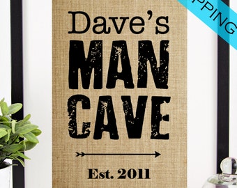 Personalized Father's Day Gift | Man Cave Wall Art | Burlap Print | Gifts for Him | Rustic Man Cave Decor | Birthday Gift for Husband or Dad