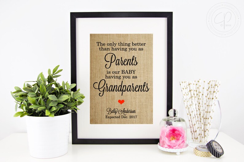 Pregnancy Announcement Burlap Print Pregnancy Reveal to Grandparents, Grandparent Gift The Only Thing Better Than Having You As Parents image 2