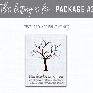 Puede incluir: Una impresi&oacute;n de arte texturizada con una silueta negra de un &aacute;rbol con ramas. El texto "Like branches on a tree we all grow in different directions, but our roots remain the same." est&aacute; impreso debajo del &aacute;rbol.