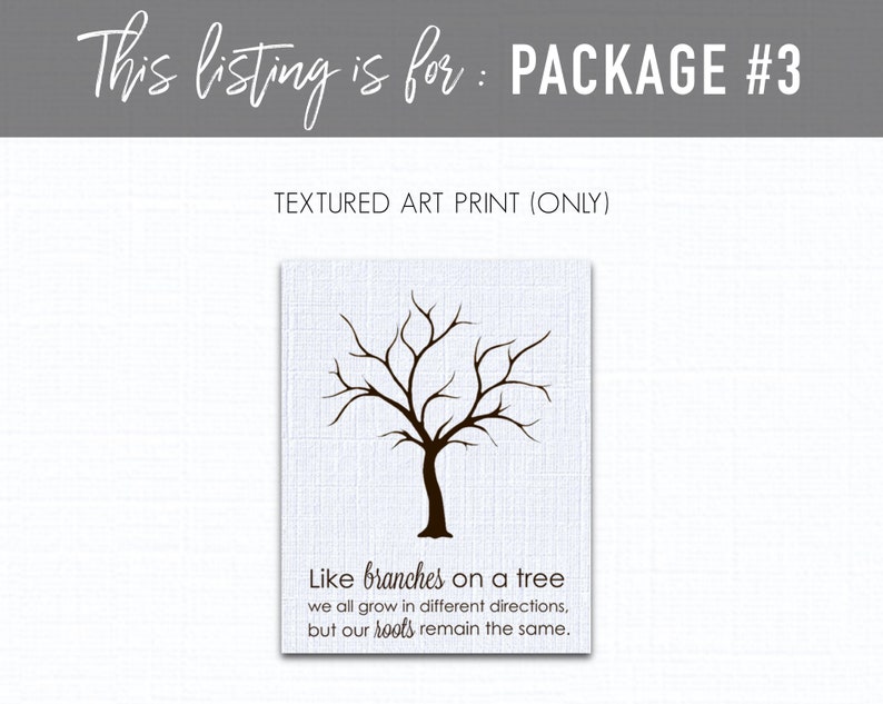 Puede incluir: Una impresi&oacute;n de arte texturizada con una silueta negra de un &aacute;rbol con ramas. El texto "Like branches on a tree we all grow in different directions, but our roots remain the same." est&aacute; impreso debajo del &aacute;rbol.