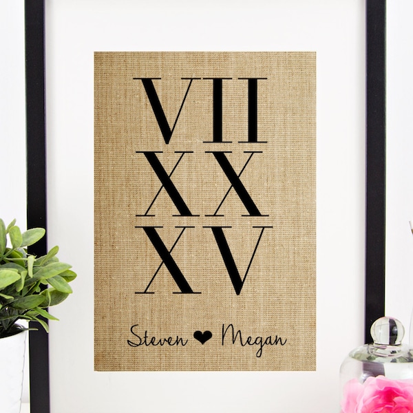Roman Numeral Print | Personalized Gift for Couple | Wedding Date Sign | Wedding Gift | Bridal Shower Gift | Rustic Decor | Burlap Print