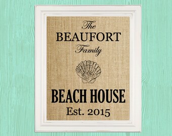 Custom Beach House Sign Beach House Decor Beach Art Personalized Beach House Sign Beach House Decoration Family Housewarming Burlap Print