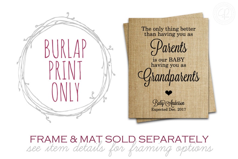 Pregnancy Announcement Burlap Print Pregnancy Reveal to Grandparents, Grandparent Gift The Only Thing Better Than Having You As Parents image 3