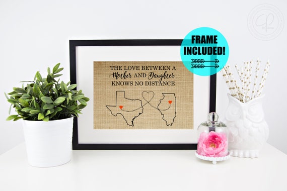 FRAME INCLUDED Christmas Gift for Mom From Daughter Gift From Daughter Gift  for Mom Long Distance Family Map Two States Personalized Gift 