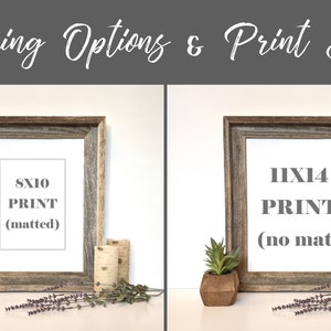 May include: Two wood framed prints, one with an 8x10 print matted and the other with an 11x14 print unmatted. Both frames are a rustic brown colour.