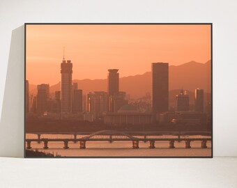 Han River Morning Print, Seoul Skyline Wall Art (Digital Download)