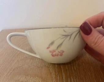 Vintage Noritake Nippon Teacup: Pink Floral, Silver Trim (Japan China)