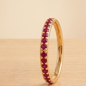 925 Sterling Silver Ruby  Band Ring, Eternity Ring, Red Stone Stacking Ring, Dainty Wedding Ring, Anniversary Gift for Her