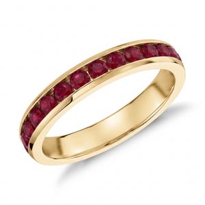 Lab Grown Ruby Eternity Band Ring, 925 Sterling Silver Gold Plated Ring, Round Cut Ruby Wedding Band, July Birthstone Ring, Anniversary Gift