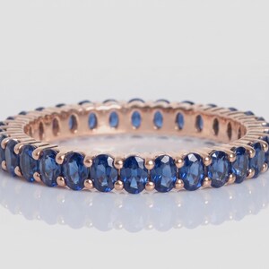 Blue Sapphire Eternity Band Ring, Oval Blue Gemstone Ring, Sterling Silver Stackable Ring, Blue Stone Wedding Band, Anniversary Gift