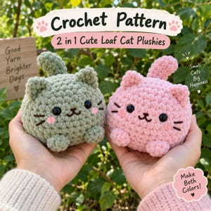 Virkmönster för Loaf Cat i PDF-format | Low Sew 2-i-1-plyschpaket | Rund Amigurumi-katt, nybörjarvänlig handledning för grovt garn