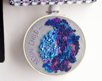 Moon Child ~ Textured 6.25" Embroidery Hoop Art