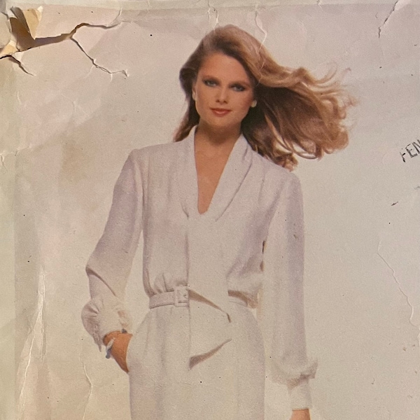 Vintage 1980's Vogue Paris Original Pierre Balmain Pattern # 1857 Misses’ Dress size 10 Christie Brinkley