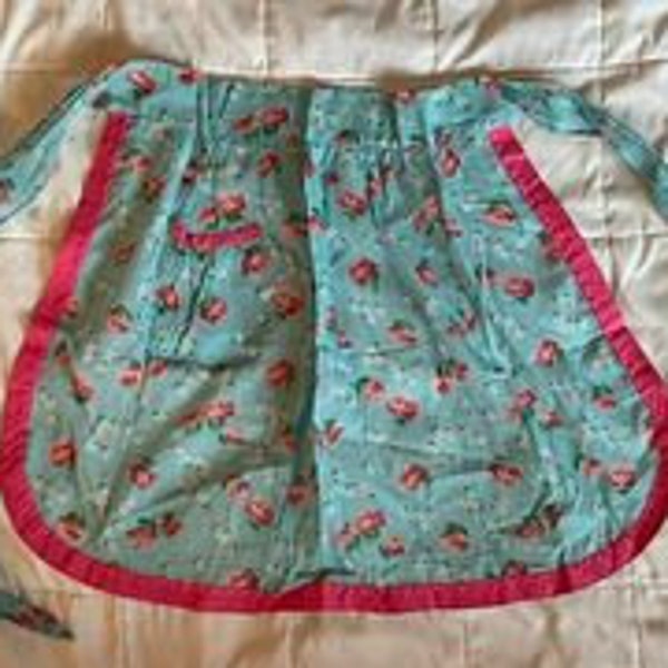 Pretty Light Blue and Pink Floral Chintz Half Apron Made from Vintage Pattern & Vintage Fabric Teen Children's Adult