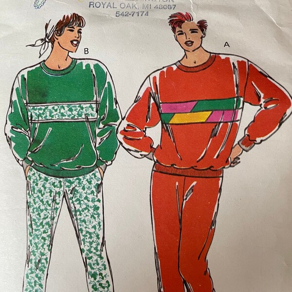 Vintage 1989 Kwik Sew Pattern 1878 Misses' Pullover Sweatshirt & Sweat Pants Size XSmall Small Medium