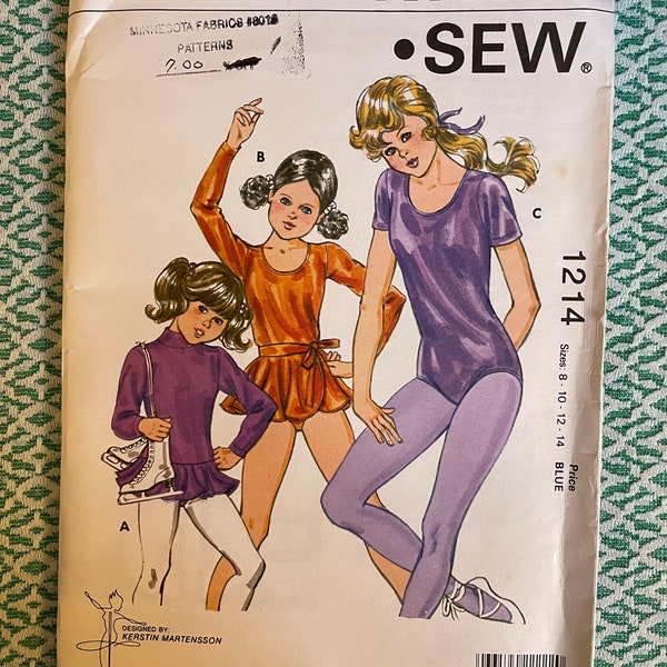 Vintage 1982 Kwik Sew Pattern 1214 Girls' Dance Figure Skating Leotards in 3 Styles & Wrap Skirt Size 8, 10, 12, 14 UNCUT Factory Folded