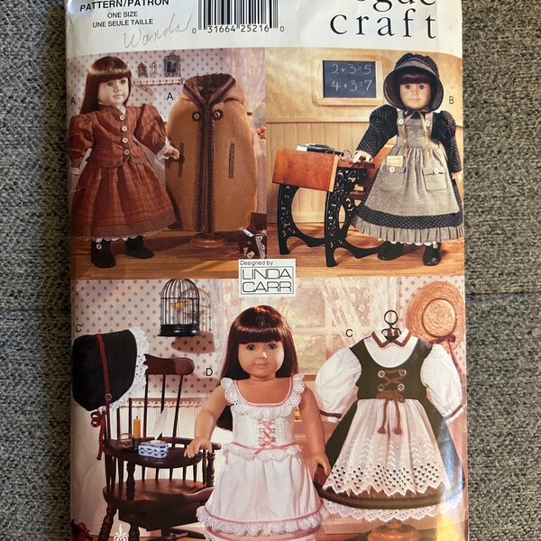 Vintage 1997 Vogue Craft by Linda Carr Sewing Pattern 602 Early American Outfits for 18" Doll American Girl UNCUT