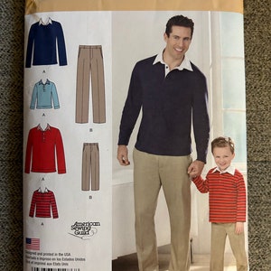 Vintage 2014 Simplicity Sewing Pattern 1286 Boys' & Men's Classic Pants and Knit Shirt Daddy Son Matching Outfits Size 4-8/34-46 UNCUT