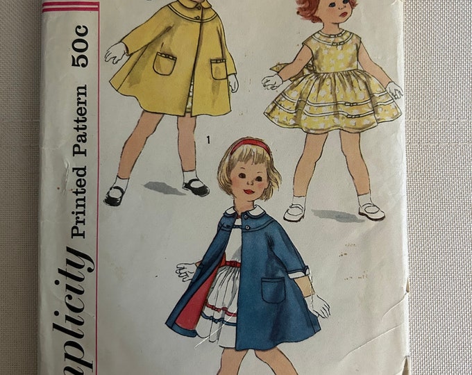 Vintage 1960's Simplicity Sewing Pattern 2396 Toddlers' One Piece Dress ...