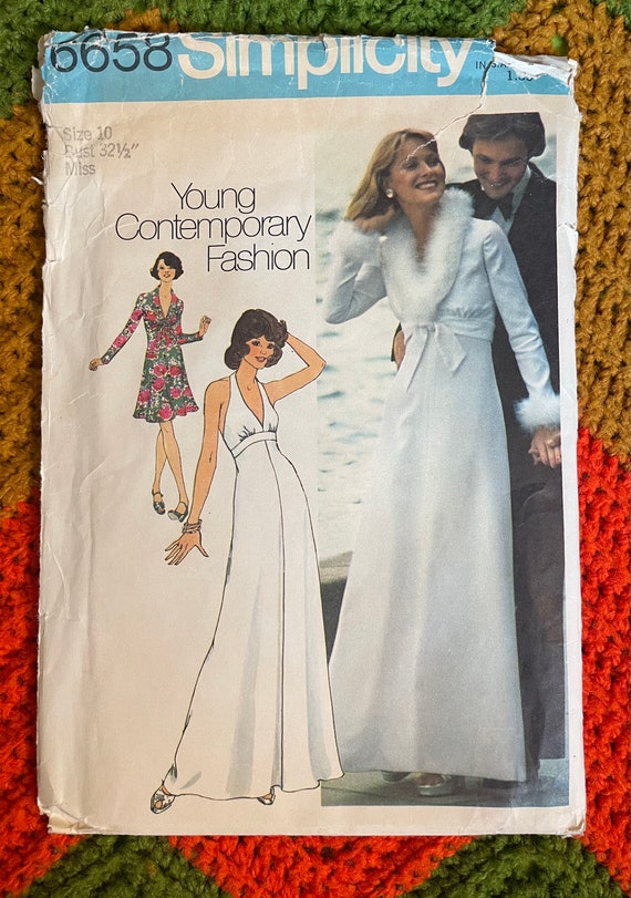 Vintage 1974 Simplicity Sewing Pattern 6658 Misses' Empire Waist Halter  Dress in 2 Lengths & Unlined Bolero Jacket Size 10 Bust 32.5" UNCUT - Etsy