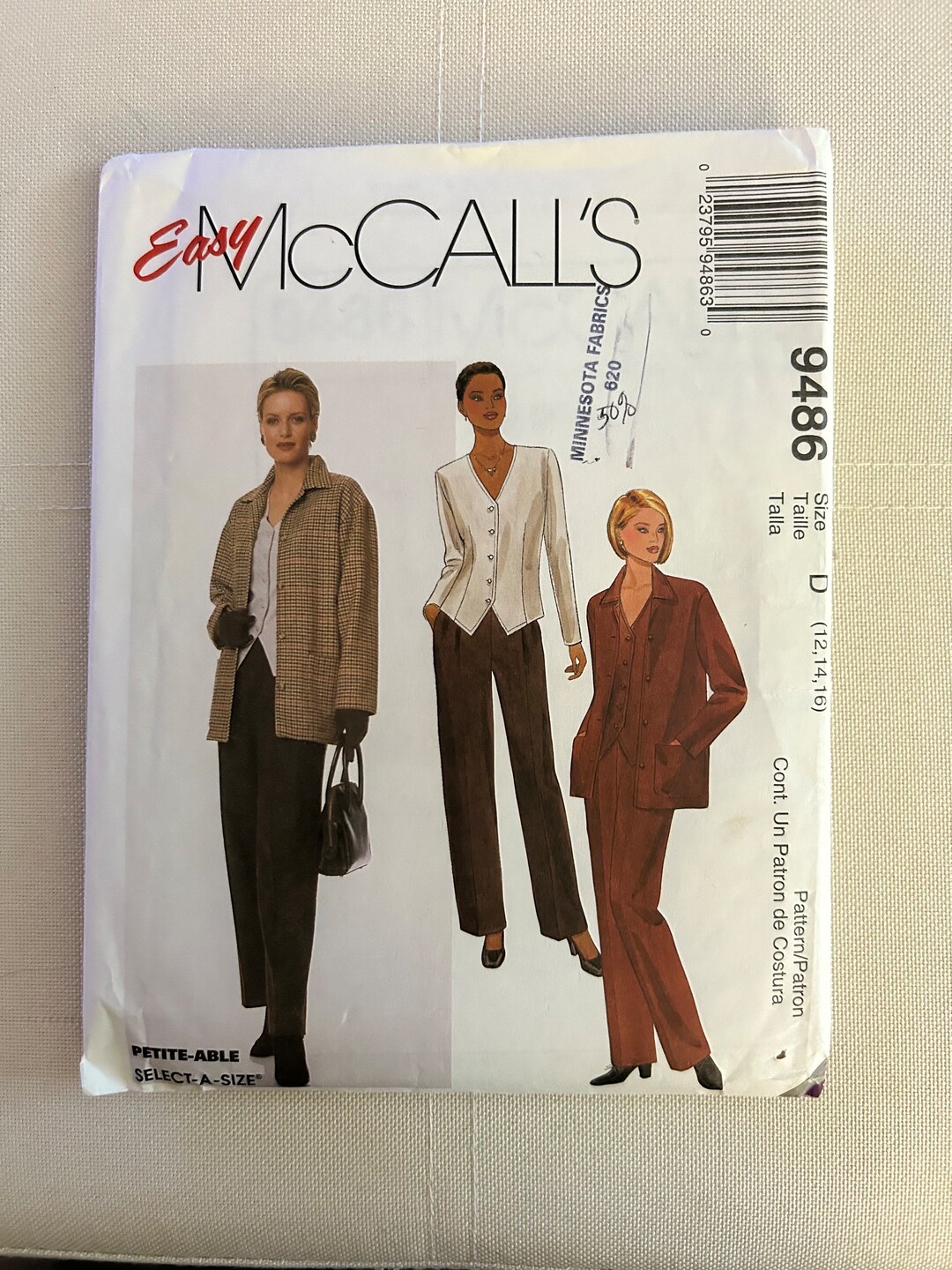 Vintage 1998 Easy Mccall's Sewing Pattern 9486 Misses' Oversized ...